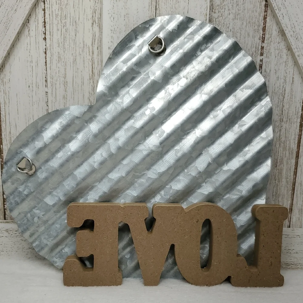 Corrugated Metal Heart Wall Decor & Freestanding LOVE Sign Farmhouse Country